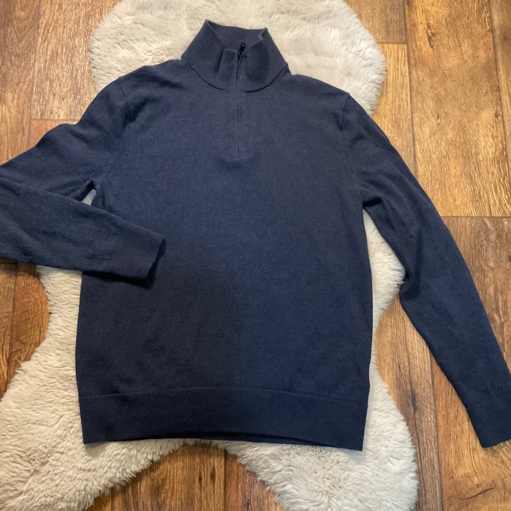 Banana‎ Republic Size Medium Tall Mens Italian Merino Wool 1/4 Zip Sweater Navy